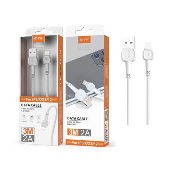 CABO RELÂMPAGO MTK TB1249 PARA IPHONE 5-11 2,4A 3M BRANCO